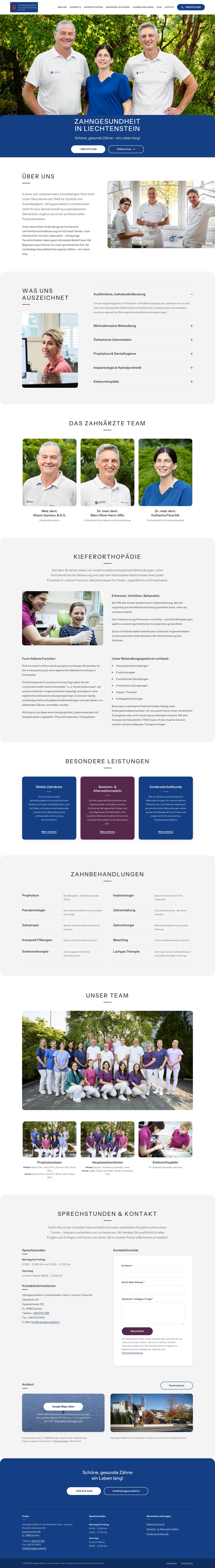 zahngesundheit.li, komplette, von lie-one gebaute Website für die Zahnarztpraxis Zahngesundheit in Liechtenstein